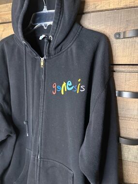 Black Zip-Up Hoodie with Multicolor 'genesis' Logo
